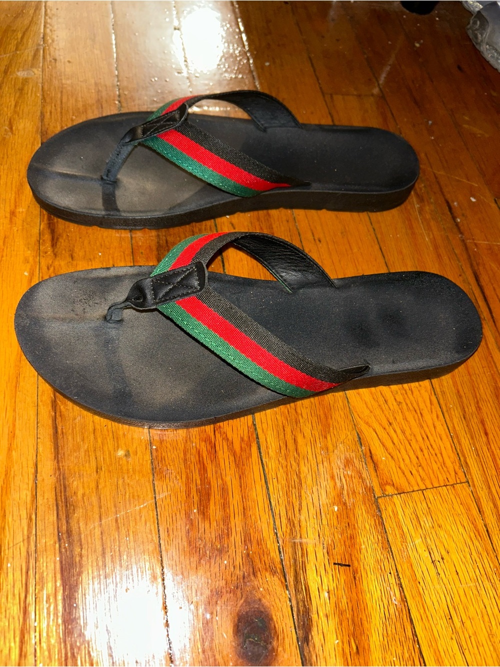 Women’s Black Flip Flops with Red & Green Straps - Picture 4 of 6